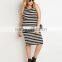 Women plus size spoon neck sleeveless tight cotton knit stripe tank dress