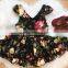 Toddler girls fall autumn black burgundy floral vintage boho short ruffle dress