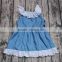 Wholesale cheap summer baby girls denim blue 2pcs boutique outfits lace layered shorts dress clothing set factory kids clothes