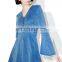 Fashion Jean Dress Long Sleeve Denim Dress with Flared Cuffs Rayed Edging