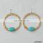 2016 Fashion Gold Plated Circle Turquoise Hanging Earring Hoop Earring