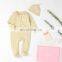 Hot Sale Double Zipper Organic Cotton Long Sleeve Romper Hat Set
