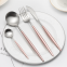 Silver Plated Knife Fork Spoon Cutlery Set With Red Colored Handle For Wedding Table Decoration