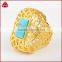 Fashion hollow bird's nest shape gold plated bezel rectangle natural turquoise ring