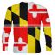 Polyester Spandex Long Sleeves Compression Shirt / Rash Guard with Maryland Flag design
