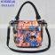 latest fashion style printing fabric handbag match pu leather