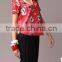 Pretty Steps 2016 high quality flower printed round collar blouse short sleeve red blouse for women
