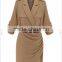 Apricot Plain Belt Tailored Collar Flax Blend Dress
