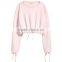 Fashion Style Plain Cropped Hoodie Ladies New Design Pink Short Long Sleeve Cropped Top Hoodie With Stringer