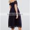 Guangzhou Clothing OEM Navy Brunet Boat Neck Lace Embroidery Off The Shoulder Midi Dress
