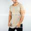 Hot Sale Scoop Neck Tee Shirt in Tan Short Sleeve Longline Curved Hem T Shirt OEM Gym Clothing Men