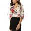 Floral Printed ladies V Neck High Low Hem Blouse chiffon blouse top