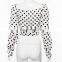 Hot Sale Autumn New Women's V-neck Long Sleeve Wholesale Available WISH Bandage Short Polka Dot Crop Top Shirt Women
