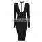 Summer dress 2015 new fashion elegant and sey women red white black deep v neck long sleeve evening party bandage Dress Bandage