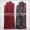 ladies simple red woolen and beautiful women PU hand gloves