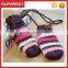 V-394 Fashion Crochet Stripe Women Winter Mittens Gloves With Button Hand Warmer Mitten Gloves Knit Arm Warmer