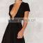 OEM Custom Low V Short Sleeves Little Black Sexy Dresses for Women                        
                                                Quality Choice