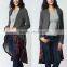 OEM Korean Style Designs Women Fashion Long Sleeve Charcoal Plaid-Hem Drape Sweater Cardigan