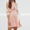 Summer Ruffle Lovely Pink Neck Cuff Strapless A Line Mini Dress Fashion Women Dress