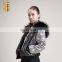 Wholesale Lace Varsity Ladies Satin Bomber Black Jackets with Raccoon Fur Collar