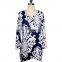 Long Sleeves Plus Size White Floral Print Tunic For Old Women