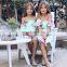 Mother Daughter Matching Family Floral Dresses Off Shoulder Pineapple Short Sleeve Women Girls Long Maxi Dress Girl Clothing 1PC