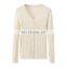Women's Casual Ribbed Knitted V-Neck Cashmere Sweater Single Breasted with Solid Pattern and Buttons for Autumn Season