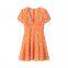 2025 new short sleeved floral skirt European and American V-neck ruffle edge fake style dress