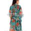 polyester soft fabrics geometrical floral print beachwear mini kaftan ponchos dress