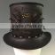 Black leather Victorian Corset style / Steampunk / Gothic / Emo style Top Hat w. solid metal bat badge