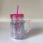 650ml double wall acrylic mason jar mug tumbler with straw wholesale