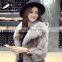 2016 New Fashion Wholesale Luxury Design Women's Winter Grey Fox Fur Coat