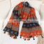 New 2016 quality printed spring cotton scarf with fringe wholesale