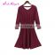 Drop Free Shipping Ladies Long Sleeve Solid Red Color Fashion Dress