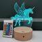 Unicorn 3D Lamp Led Night Lamp Round Wood Base 16 Color with Remote