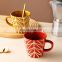 Wholesale Drinkware Set 14 Oz Dessert Cup Tazas De Navidad Handmade Leaf Tazas Ceramic Mugs For Couple Gift