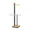 Household Bathroom Tissue Paper Storage Shelf Long Handle Standing Wooden Bamboo Matt Black Finish Toilet Paper Holder