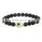 KJL-ST0021 black matte 8mm Stone Beads 24k real gold plated lion skull hand pendant Bracelet &Bangles