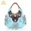 China Factory Wholesale Women's PU Leather Handbags Blue Vintage Shoulder Bags Handmade Bag