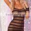 Black See Through Striped Fishnet Mini Slim Chemise Dress PW-LC21225