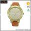 Top brand leather band quartz stainless steel back mens watch