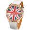 Fashion UK National Flag Clear Crystal Rhinestone Rose Golden Case Women Lady White Leather Quartz Wrist Watch