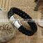 Custom Handmade Bracelet for Men Braided Black Leather Flat Bracelet