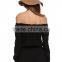 Woman off the shoulder long sleeve tie waist sexy black romper