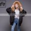 Newest Fashionabl Hood Parka Black Coat 100% Polyester Fur Collar Down Feather Lined Winter Bomber Jacket