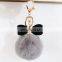 Faux Fur Pom-pom KeyChain Bag Charm Fluffy Rhinestone Bow Keyring Pendant