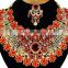 Beautiful Floral Designer Red Color Gold Plated Kundan Zerconic Necklace Earrings Tikka