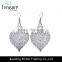 china jewelry wholesale hollow leaf drop crystal fashion silver earring jewelry