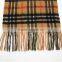 Camel Yarn Dyed Checked Double Faced Plain Wool Scarf with fringe