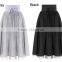 New Stylish Ladies Women Elegant High Waist Lace Mesh Pleated Long Skirt with Tie